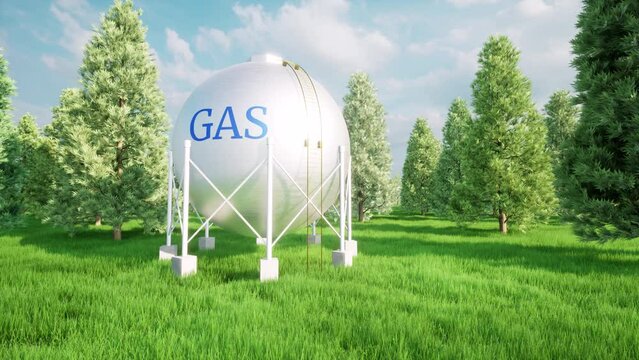 Gas station sphere on nature back forest green grass 4k