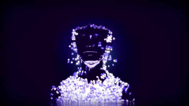 3D animation of a character with glowing glowing balls