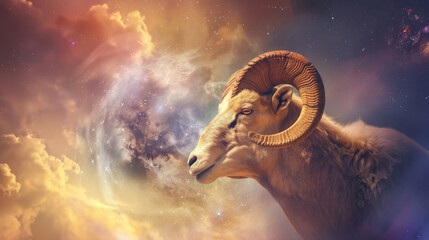 The mountain goat is the spiritual symbol of the Aries people. - obrazy, fototapety, plakaty