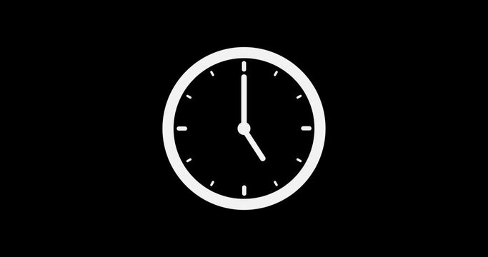 Simple icon watch animation on black background. Clock Counting Down 24 Hour Day. 4K resolution animation of clock with moving arrows.