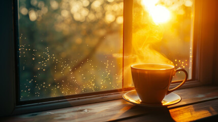 Hot coffee in the morning, ready to drink to wake up in the new day. - obrazy, fototapety, plakaty