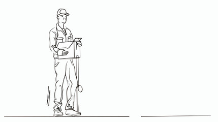 Continuous line art or One Line Drawing of delivery man