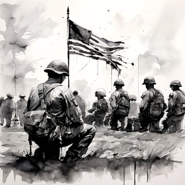 Memorial Day United States USA ink painting style drawing history artistic beautiful