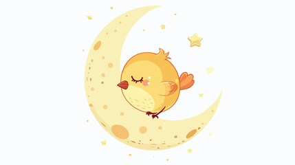 Cute bird is on the moon. Animal cartoon concept isolated