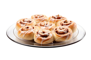 Obraz na płótnie Canvas Plate of Cinnamon Rolls on White Background. On a White or Clear Surface PNG Transparent Background.