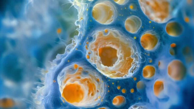 A highly magnified image of a conidium releasing spores through its specialized opening a vital tactic for survival and propagation . AI generation.