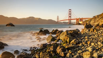 Schapenvacht deken met foto Baker Beach, San Francisco golden gate bridge from bakers bridge, san francisco, california
