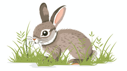 Cartoon rabbit on grass background flat vector isolated