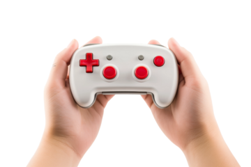 Person Holding Game Controller. On a White or Clear Surface PNG Transparent Background.