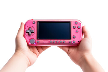 Person Holding Pink Nintendo Wii Game Controller.. On a White or Clear Surface PNG Transparent Background.