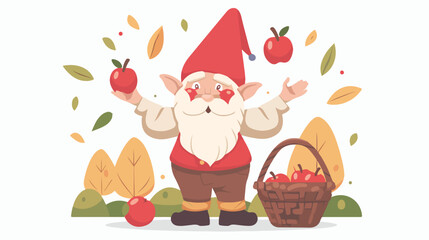 Cute little gnome with basket full of apples