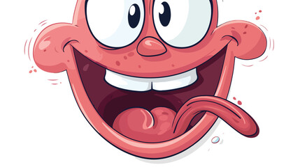Cartoon silly face with tongue flat vector - obrazy, fototapety, plakaty