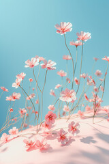 Serene imagery of pastel pink blossoms floating elegantly against a clear blue sky, symbolizing spring's beauty.