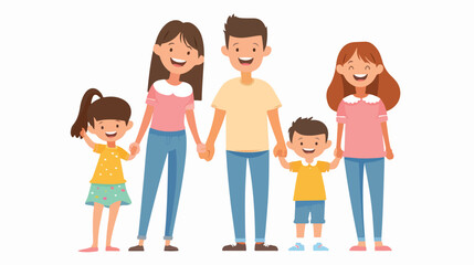 Cartoon their children holding hands flat vector 