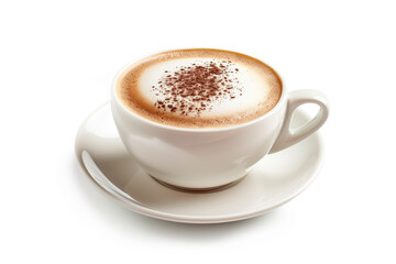 Cup of cappuccino on a white background. Coffee. Background image. Created with Generative AI technology.