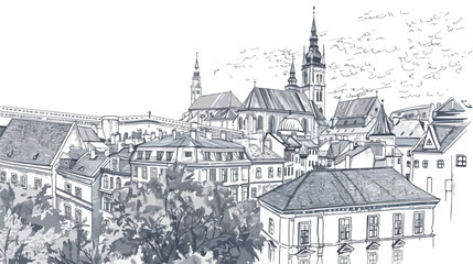 Building view with landmark of Zagreb Croatias northwe