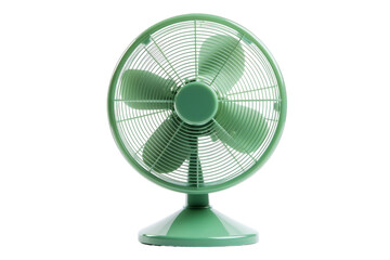Green Table Fan on White Background. On a White or Clear Surface PNG Transparent Background.