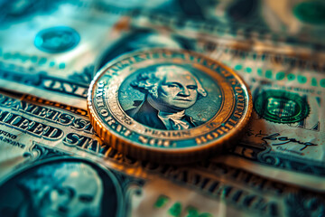 Close Up of a One Dollar Bill - obrazy, fototapety, plakaty