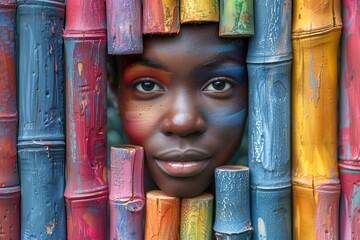 Artistic portrait with colorful painted backdrop