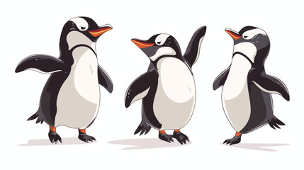 Dancing penguin cartoon flat vector isolated on white