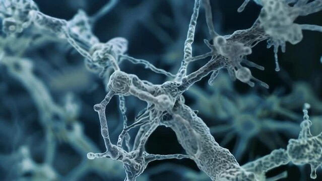 An electron microscope image revealing the intricate weblike structure of a conidiophore the specialized structure responsible for . AI generation.