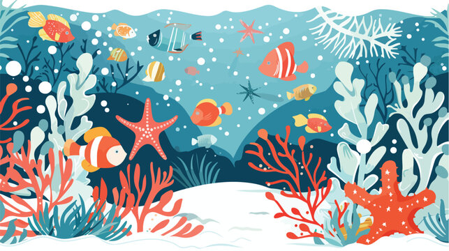 christmas day in the deep sea flat vector 
