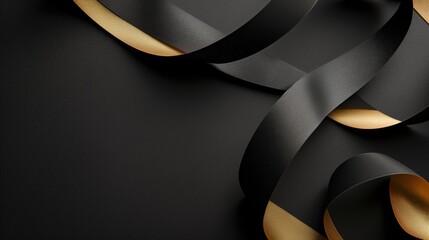 Luxurious black and gold ribbons on a dark elegant background