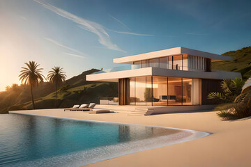 Sleek Modern Architecture: A Futuristic Oasis by the Sea with Generative AI