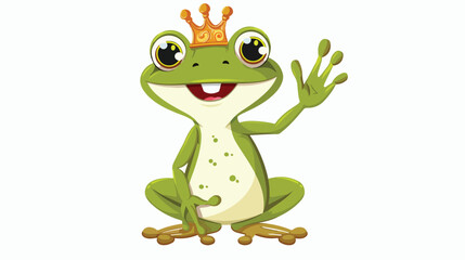 Cartoon adorable king frog waving hand flat vector isolated