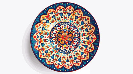 Decorative plate with round ornament in ethnic style.
