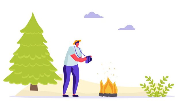 animated illustration of taking photos while camping 2D animation