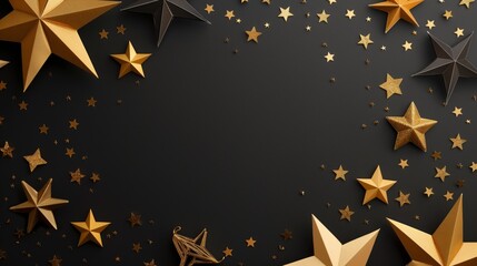 Assorted golden stars on a matte dark background with festive appeal - obrazy, fototapety, plakaty