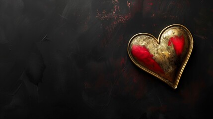 Golden heart with red accents on a dark grungy background