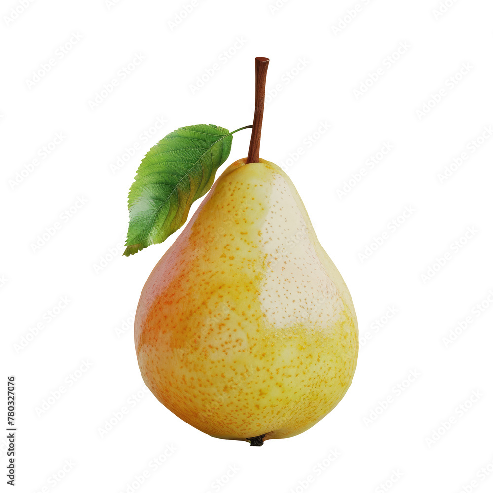 Poster a close up of a pear with a leaf on a transparent background