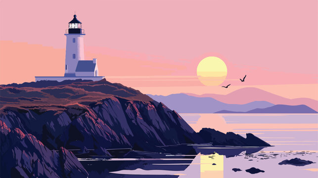 Digital painting of the Llanddwyn island lighthouse 