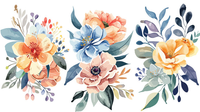 Composition of flowers in a cold range. Watercolor painting