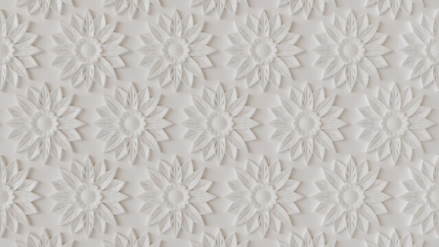 Classical Light Decorative Pattern Wallpaper. White 3D Baroque Background.