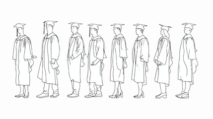 continuous line drawing of graduate students wearing