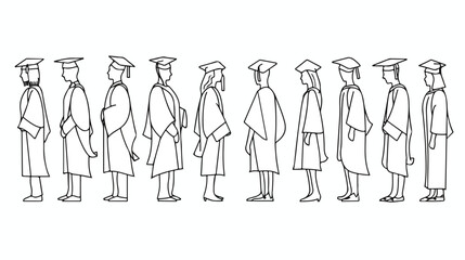 continuous line drawing of graduate students wearing