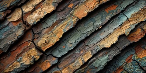 Close-up textured bark design, in earthy brown and green hues