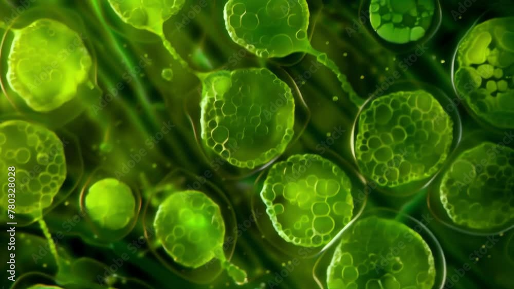 Poster a highresolution image of chloroplasts in action with tiny green bubbles thylakoids filled with ener