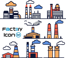 Modern Vector Factory Icons with Clouds