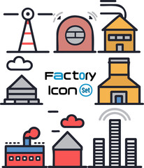 Colorful Assorted Factory Icons Collection
