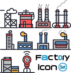 Modern Factory and Industrial Building Icons
