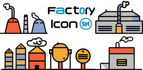 Colorful Simplified Factory and Industry Icons
