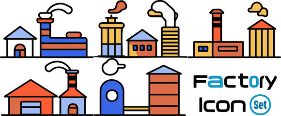 Simple and Colorful Industrial Factories Icon Set
