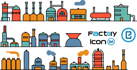 Vibrant Detailed Factory and Industrial Icons Set
