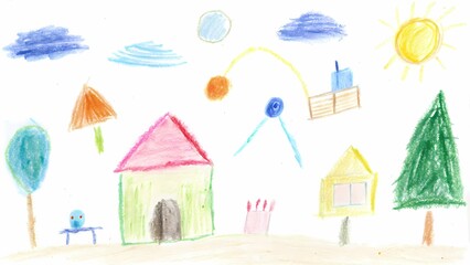 Whimsical Charm, Houses and Familiar Objects in Child's Artistry