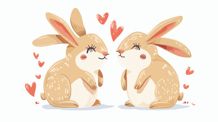 Cute animals rabbits. Festive illustration with two 