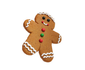 Christmas cookie in shape of gingerbread man isolated on white